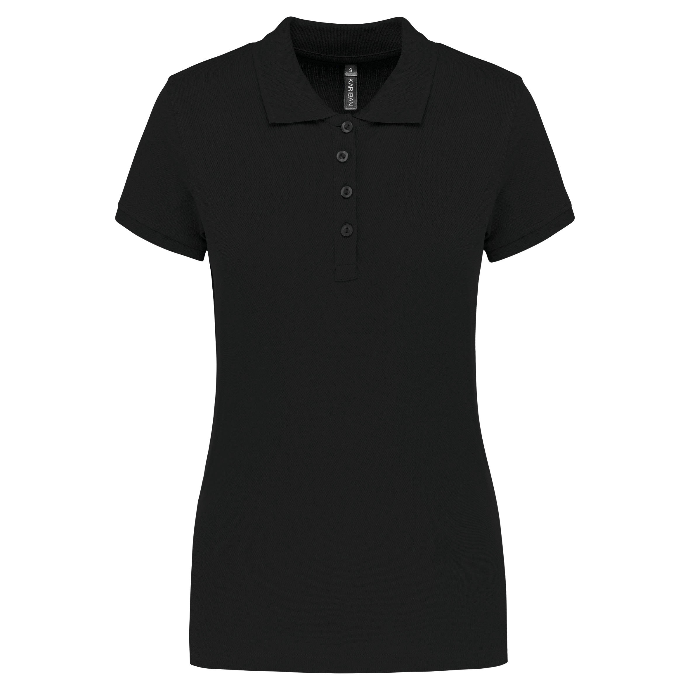 Basic zwarte dames polo van basic kwaliteit, ideaal voor bedrukken of borduren.