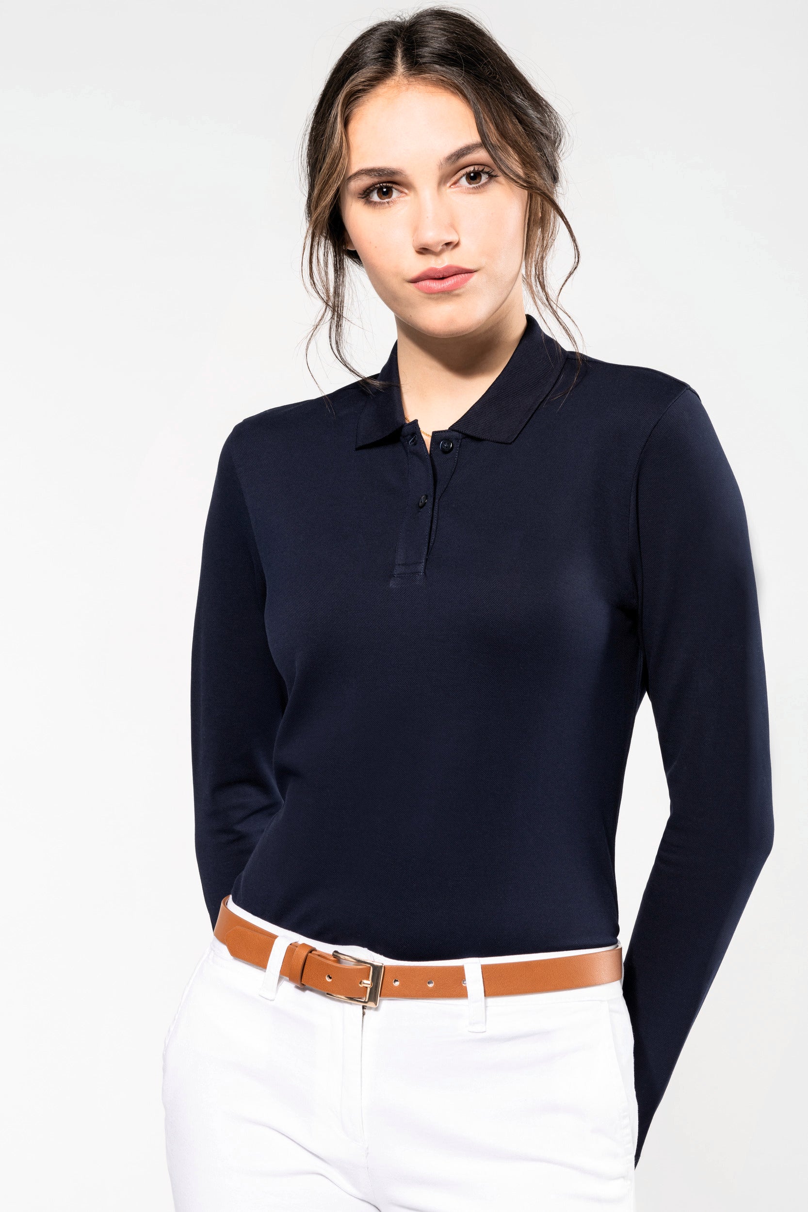 Dames polo met lange mouwen van premium kwaliteit.